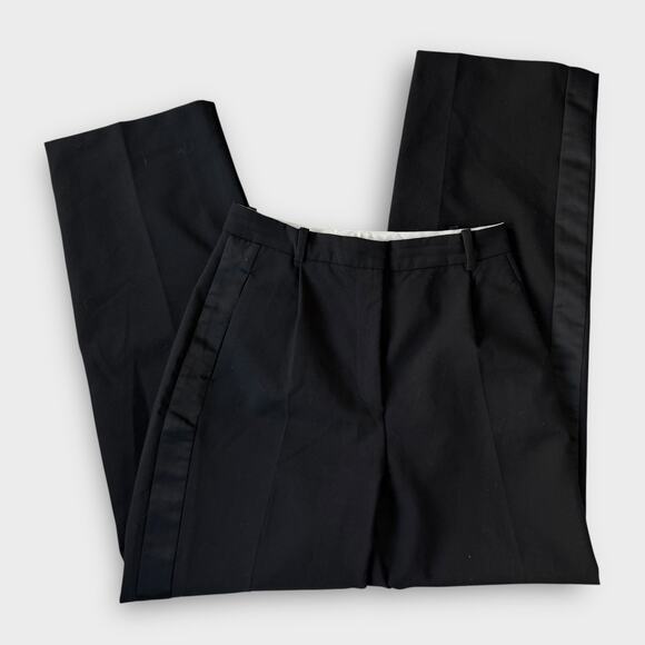 ZARA BLACK TUXEDO SATIN STRIPE DRESS PANTS TROUSERS HIGH RISE MEDIUM - Picture 1 of 7